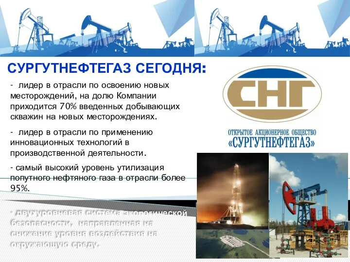 СУРГУТНЕФТЕГАЗ СЕГОДНЯ: - лидер в отрасли по освоению новых месторождений, на