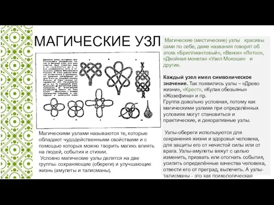 МАГИЧЕСКИЕ УЗЛЫ Магические (мистические) узлы красивы сами по себе, даже названия