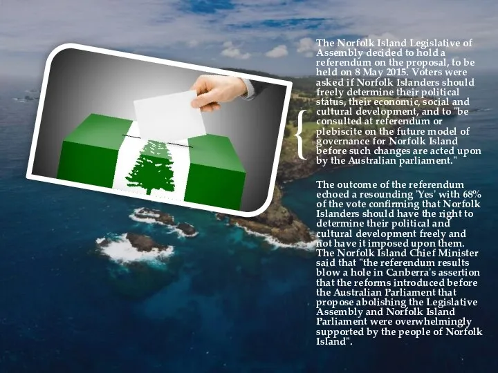 The Norfolk Island Legislative of Assembly decided to hold a referendum