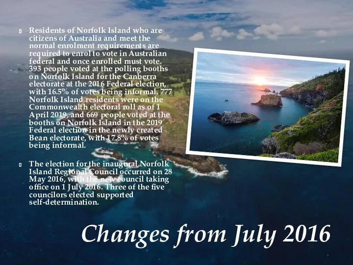 Changes from July 2016 Residents of Norfolk Island who are citizens