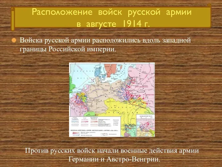 Расположение войск русской армии в августе 1914 г. Войска русской армии