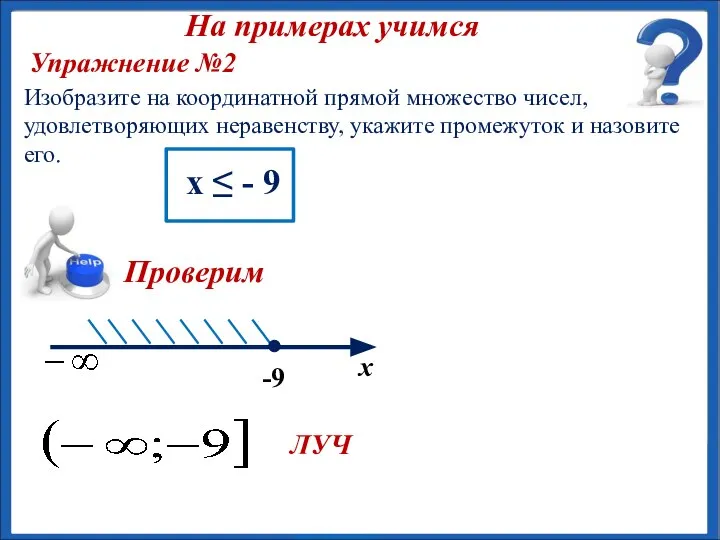 ЛУЧ Упражнение №2 Изобразите на координатной прямой множество чисел, удовлетворяющих неравенству,