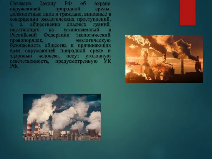 Согласно Закону РФ об охране окружающей природной среды, должностные лица и