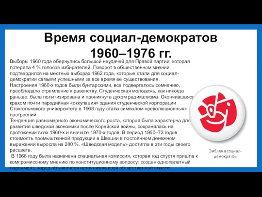 Время социал-демократов 1960–1976 гг. Выборы 1960 года обернулись большой неудачей для