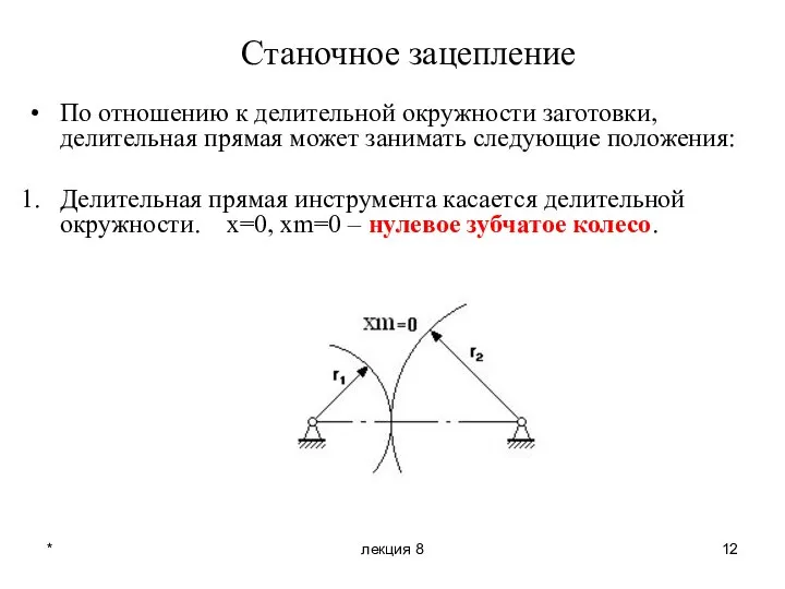 * лекция 8 Станочное зацепление По отношению к делительной окружности заготовки,