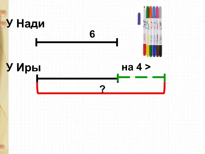 на 4 > ? 6 У Нади У Иры