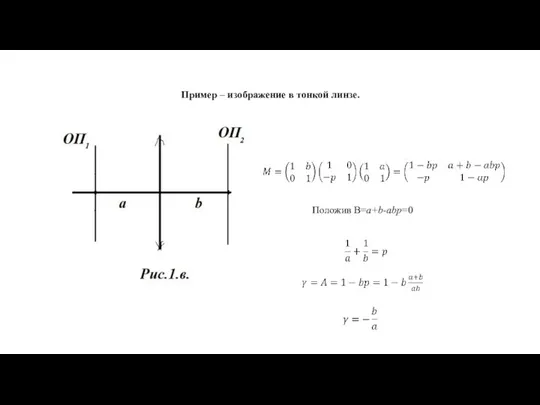 Пример – изображение в тонкой линзе. Положив В=a+b-abp=0