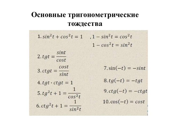 Основные тригонометрические тождества