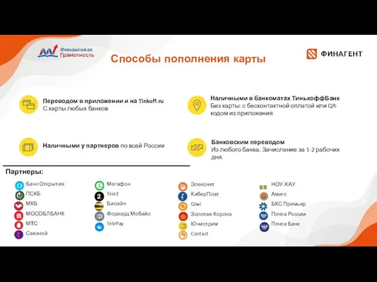 Банк Открытие ПСКБ МКБ МОСОБЛБАНК МТС Связной Способы пополнения карты Переводом