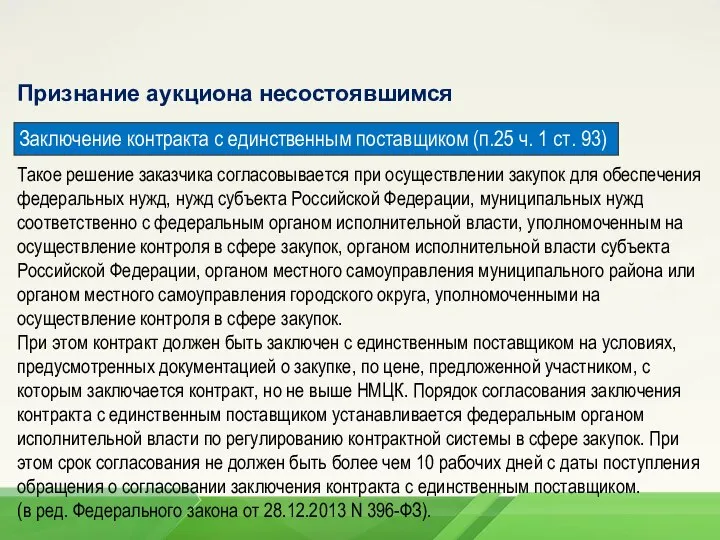 Признание аукциона несостоявшимся Такое решение заказчика согласовывается при осуществлении закупок для