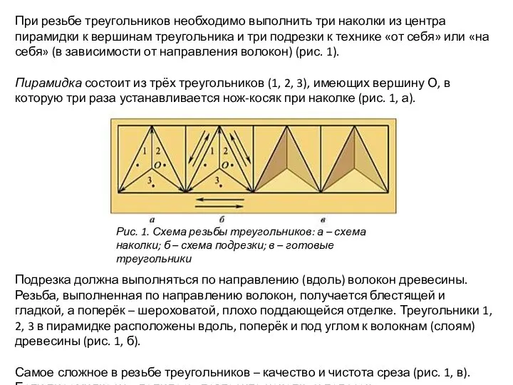 При резьбе треугольников необходимо выполнить три наколки из центра пирамидки к