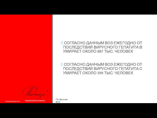 СОГЛАСНО ДАННЫМ ВОЗ ЕЖЕГОДНО ОТ ПОСЛЕДСТВИЙ ВИРУСНОГО ГЕПАТИТА В УМИРАЕТ ОКОЛО