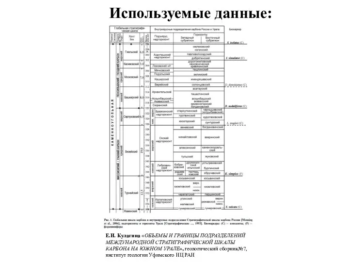 Е.И. Кулагина «ОБЪЕМЫ И ГРАНИЦЫ ПОДРАЗДЕЛЕНИЙ МЕЖДУНАРОДНОЙ СТРАТИГРАФИЧЕСКОЙ ШКАЛЫ КАРБОНА НА