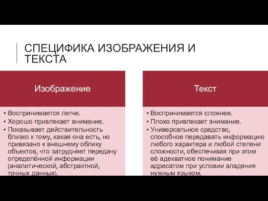 СПЕЦИФИКА ИЗОБРАЖЕНИЯ И ТЕКСТА