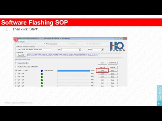 Software Flashing SOP 2016 Lenovo Confidential. All rights reserved. Then click “Start”. 6