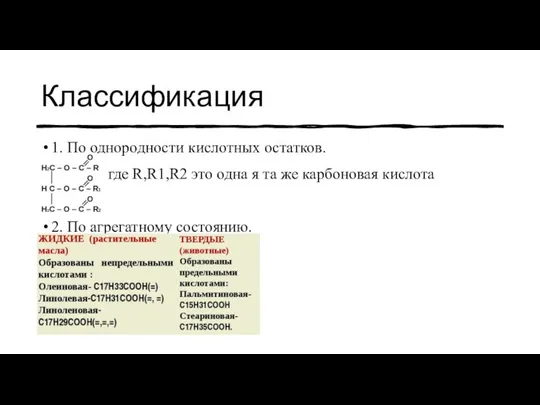 Классификация 1. По однородности кислотных остатков. где R,R1,R2 это одна я