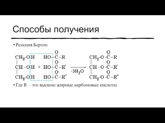 Способы получения Реакция Бертло Где R – это высшие жирные карбоновые кислоты