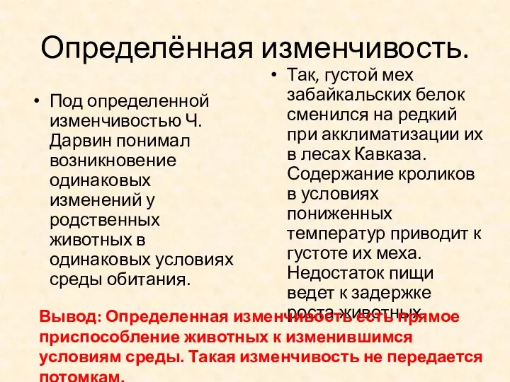 Определённая изменчивость. Под определенной изменчивостью Ч. Дарвин понимал возникновение одинаковых изменений