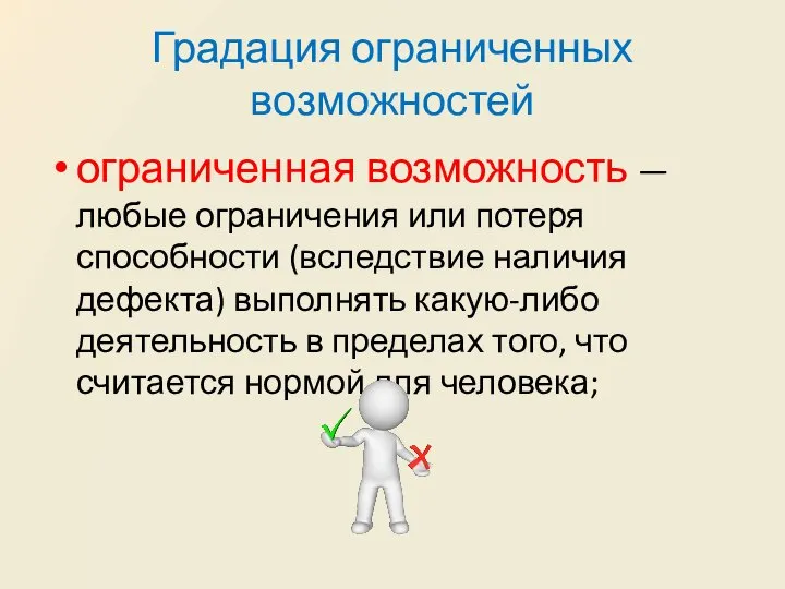 Градация ограниченных возможностей ограниченная возможность — любые ограничения или потеря способности