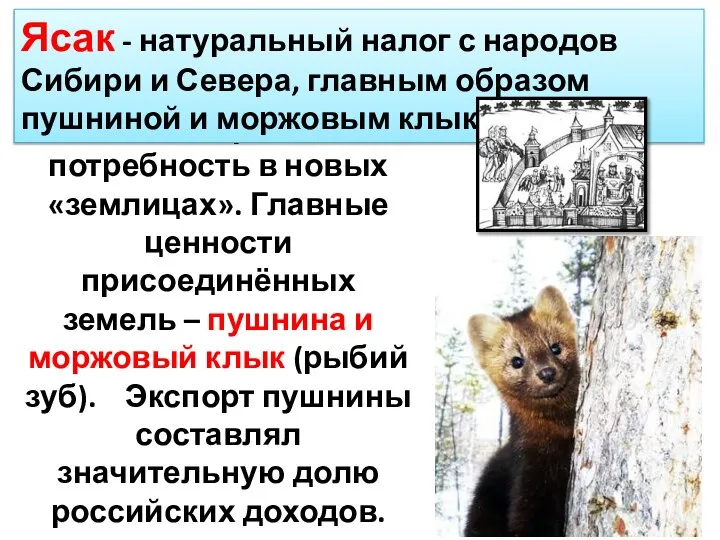 Цель землепроходцев – потребность в новых «землицах». Главные ценности присоединённых земель