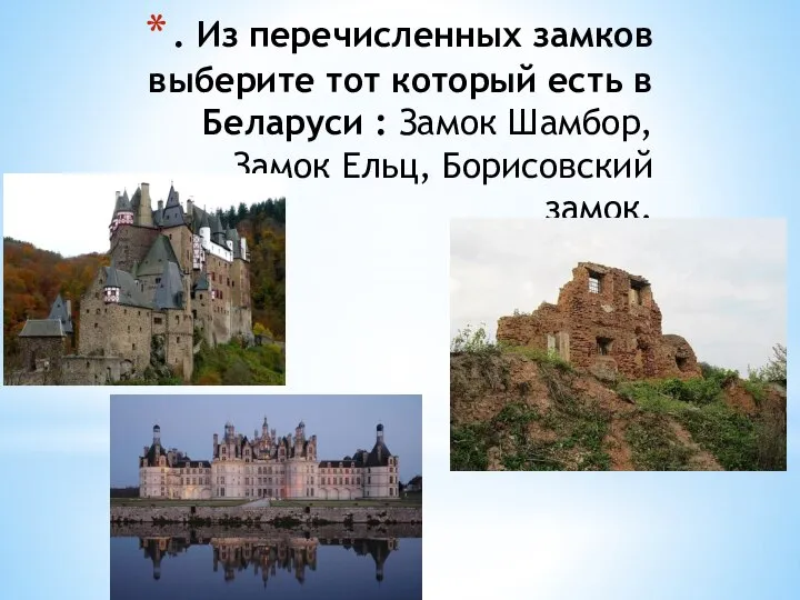 . Из перечисленных замков выберите тот который есть в Беларуси :