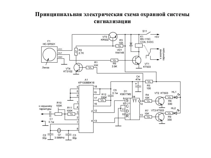 Принципиальная электрическая схема охранной системы сигнализации