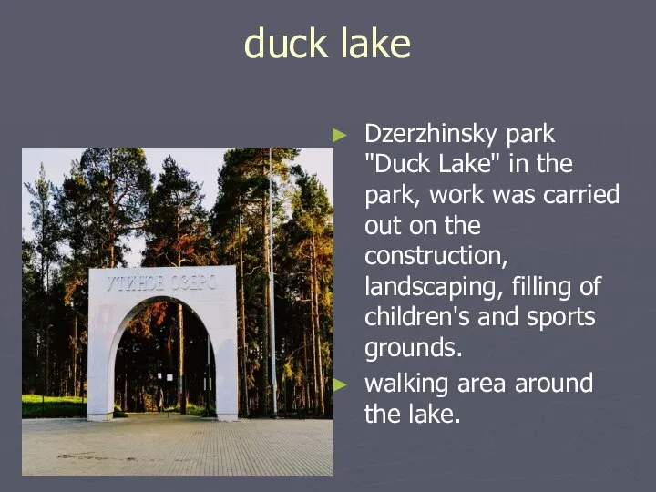 duck lake Dzerzhinsky park "Duck Lake" in the park, work was