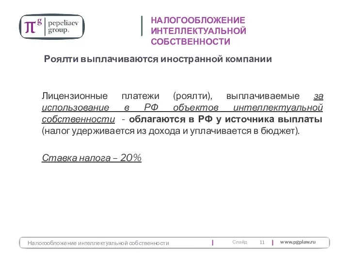 Лицензионные платежи (роялти), выплачиваемые за использование в РФ объектов интеллектуальной собственности