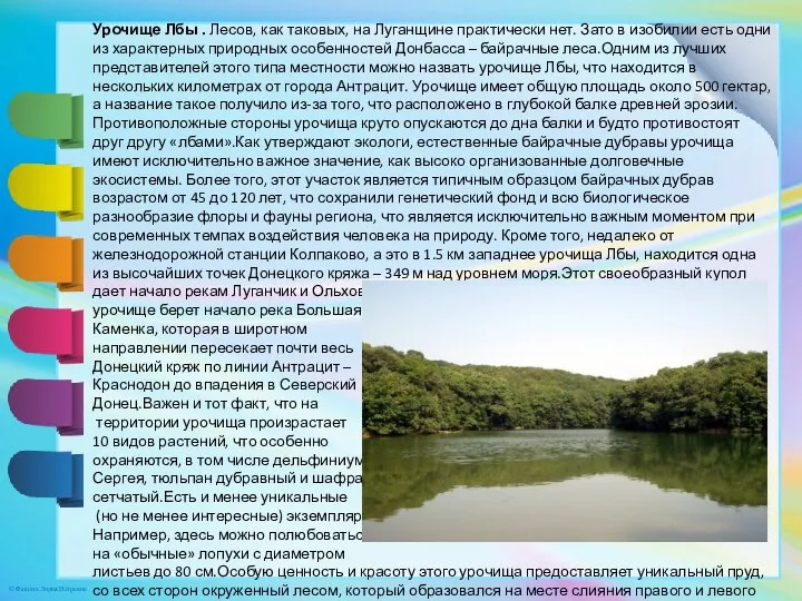 Урочище Лбы . Лесов, как таковых, на Луганщине практически нет. Зато