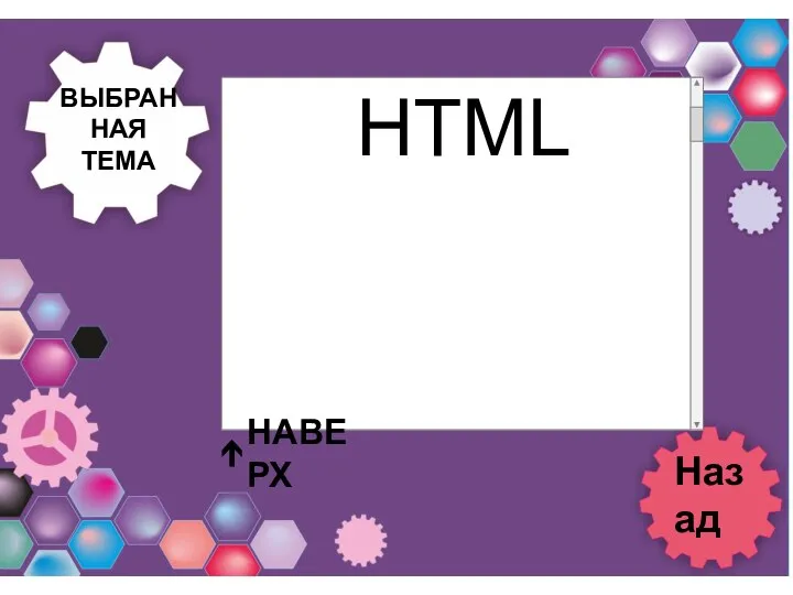 ВЫБРАННАЯ ТЕМА Назад HTML НАВЕРХ