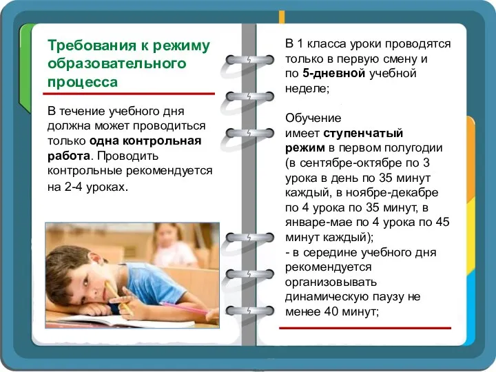 Требования к режиму образовательного процесса В течение учебного дня должна может