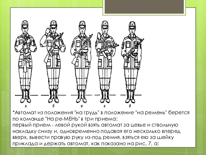 *Автомат из положения "на грудь" в положение "на ремень" берется по