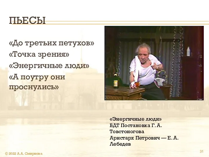 ПЬЕСЫ «До третьих петухов» «Точка зрения» «Энергичные люди» «А поутру они