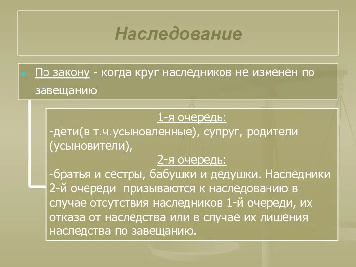 Наследование По закону - когда круг наследников не изменен по завещанию