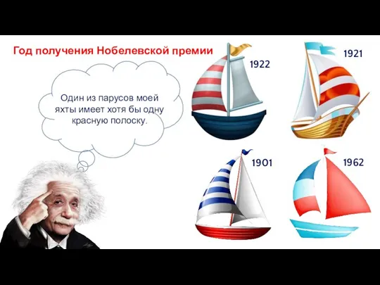 Год получения Нобелевской премии 1921 1922 1901 1962 Один из парусов