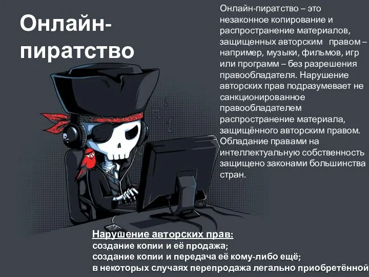 Онлайн-пиратство Нарушение авторских прав: создание копии и её продажа; создание копии