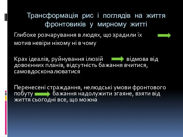 Трансформація рис і поглядів на життя фронтовиків у мирному житті Глибоке