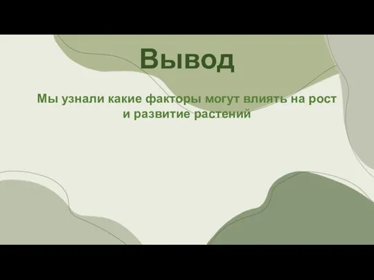 Вывод Мы узнали какие факторы могут влиять на рост и развитие растений