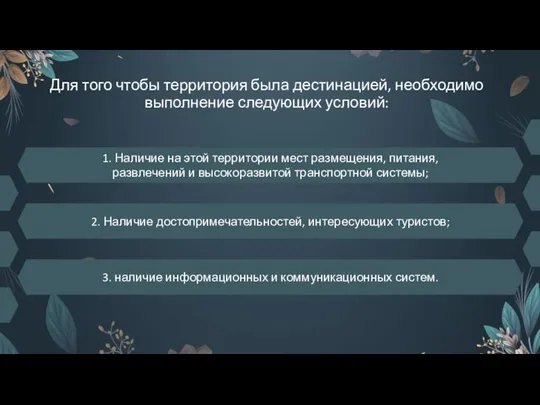 Для того чтобы территория была дестинацией, необходимо выполнение следующих условий: