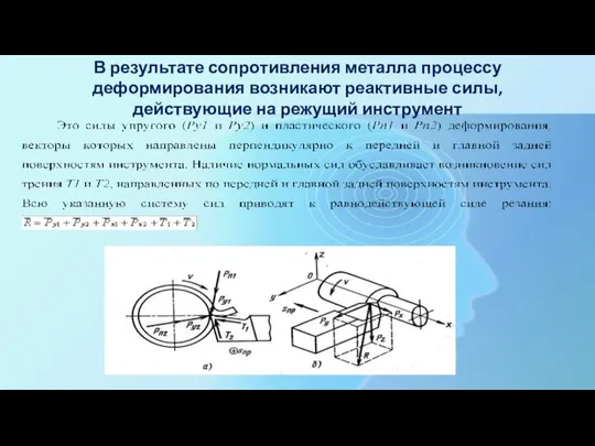 В результате сопротивления металла процессу деформирования возникают реактивные силы, действующие на режущий инструмент