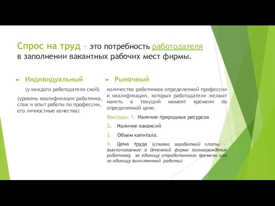 Спрос на труд - это потребность работодателя в заполнении вакантных рабочих