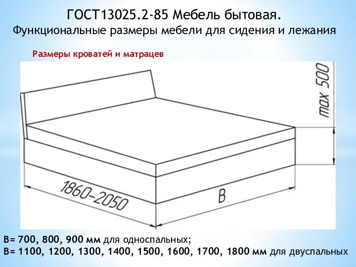 ГОСТ13025.2-85 Мебель бытовая. Функциональные размеры мебели для сидения и лежания Размеры
