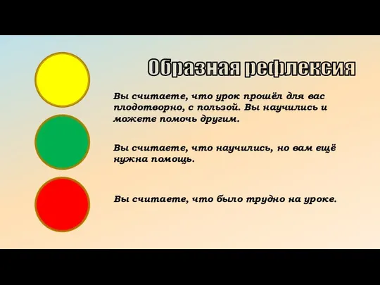 Образная рефлексия Вы считаете, что урок прошёл для вас плодотворно, с