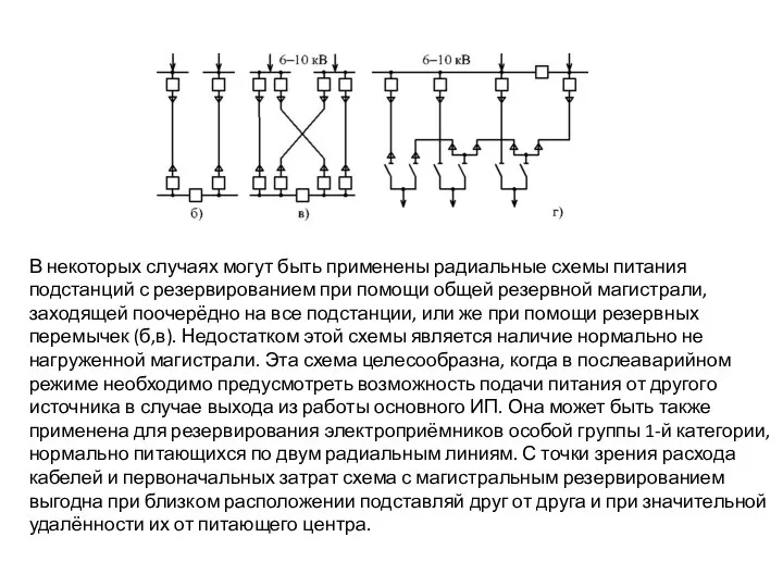 В некоторых случаях могут быть применены радиальные схемы питания подстанций с