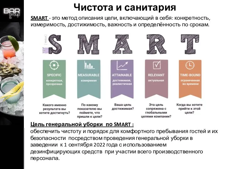 Чистота и санитария SMART - это метод описания цели, включающий в