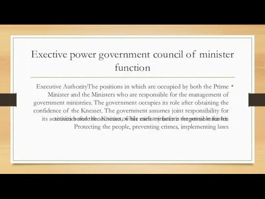 Exective power government council of minister function Executive AuthorityThe positions in