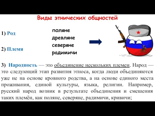 Виды этнических общностей 1) Род 2) Племя 3) Народность — это