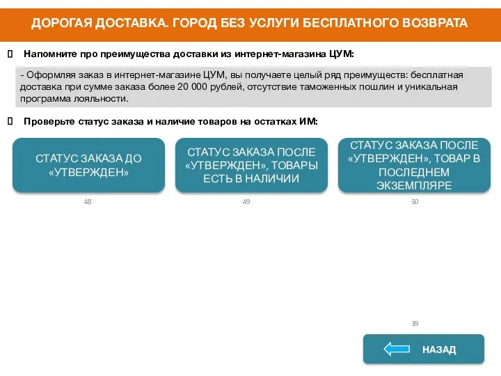 ДОРОГАЯ ДОСТАВКА. ГОРОД БЕЗ УСЛУГИ БЕСПЛАТНОГО ВОЗВРАТА НАЗАД Напомните про преимущества