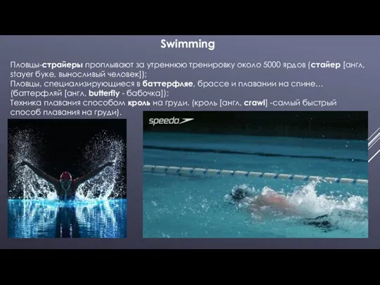 Swimming Пловцы-страйеры проплывают за утреннюю тренировку около 5000 ярдов (стайер [англ,