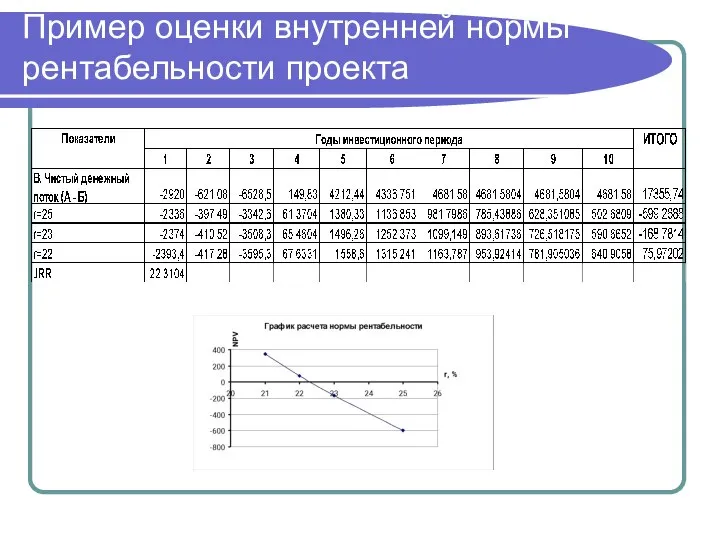 Пример оценки внутренней нормы рентабельности проекта